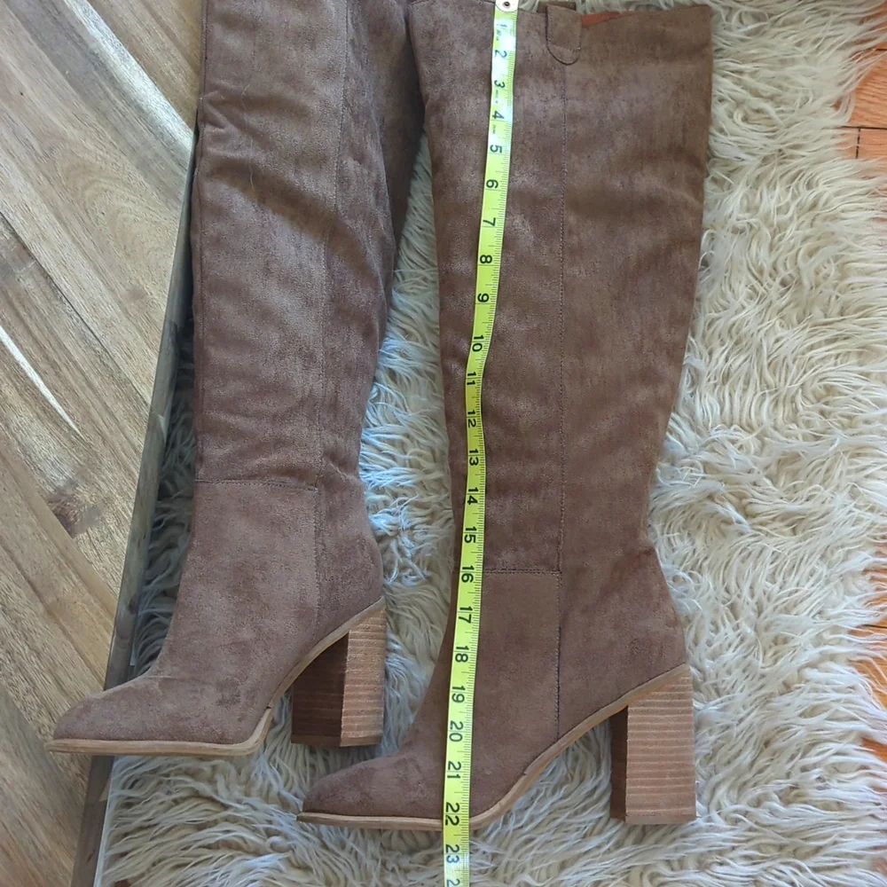 Vici Suede Over-the-Knee Slouch Boots in Taupe Brown